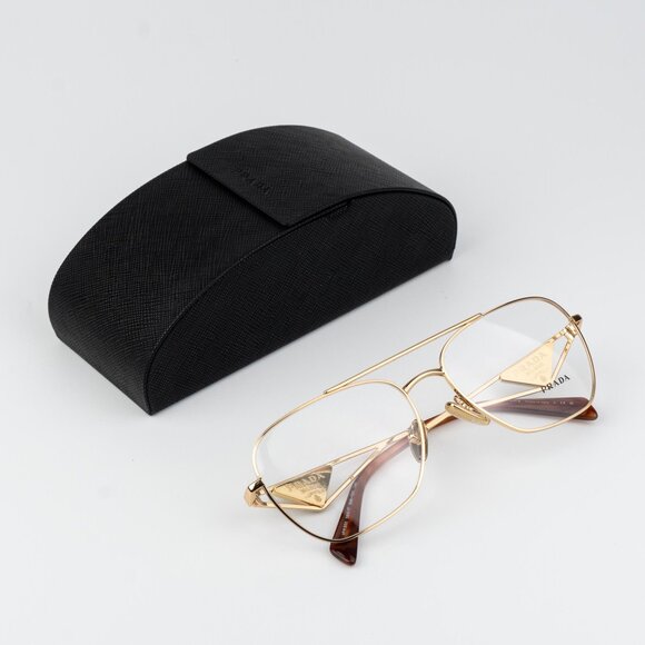 Prada Women Eyeglasses Gold Rectangle PRB50V 5AK1O1 NEW AUTHENTIC - Picture 2 of 10